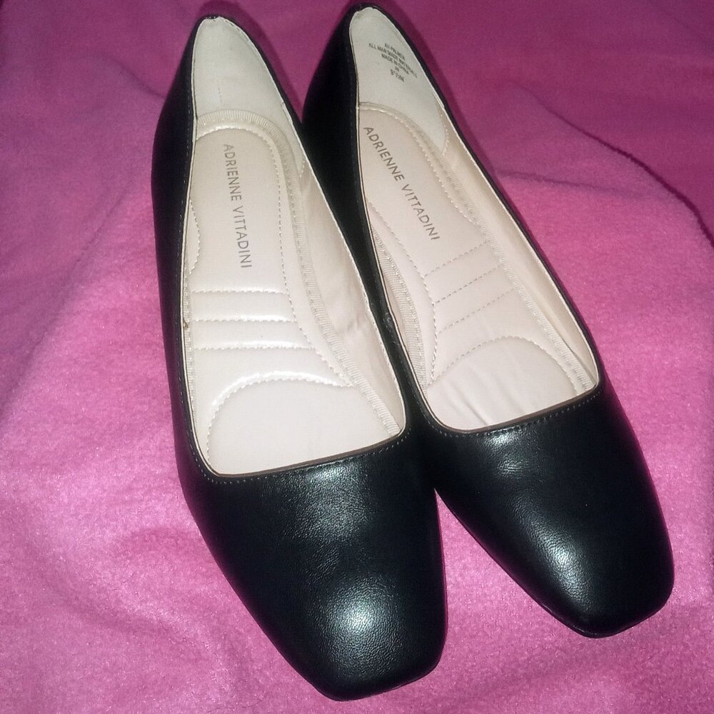 "Adrienne Vittadini" Black Slip On Low Wedge Dress Shoe